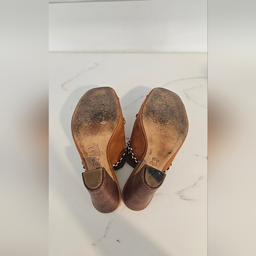 Tory Burch Palisade Embroidered Brown Mule Heels - Picture 9 of 9